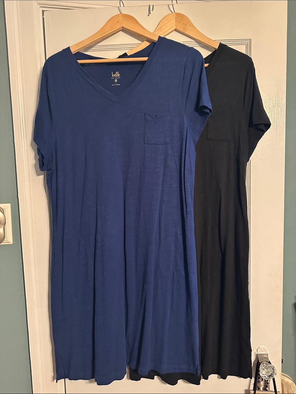 Two Belle by Kim Gravel Navy Blue and Black V-Neck Slub Knit Dresses